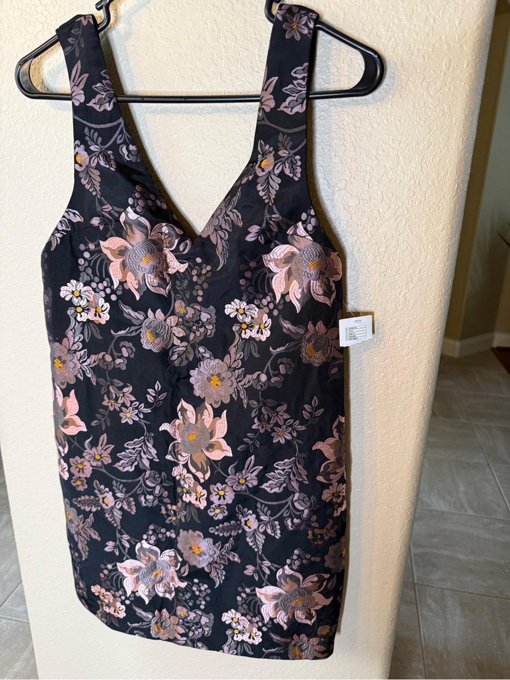 Urban Outfitters Small Metallic Brocade Black Mini Dress Pink Floral Embroidery